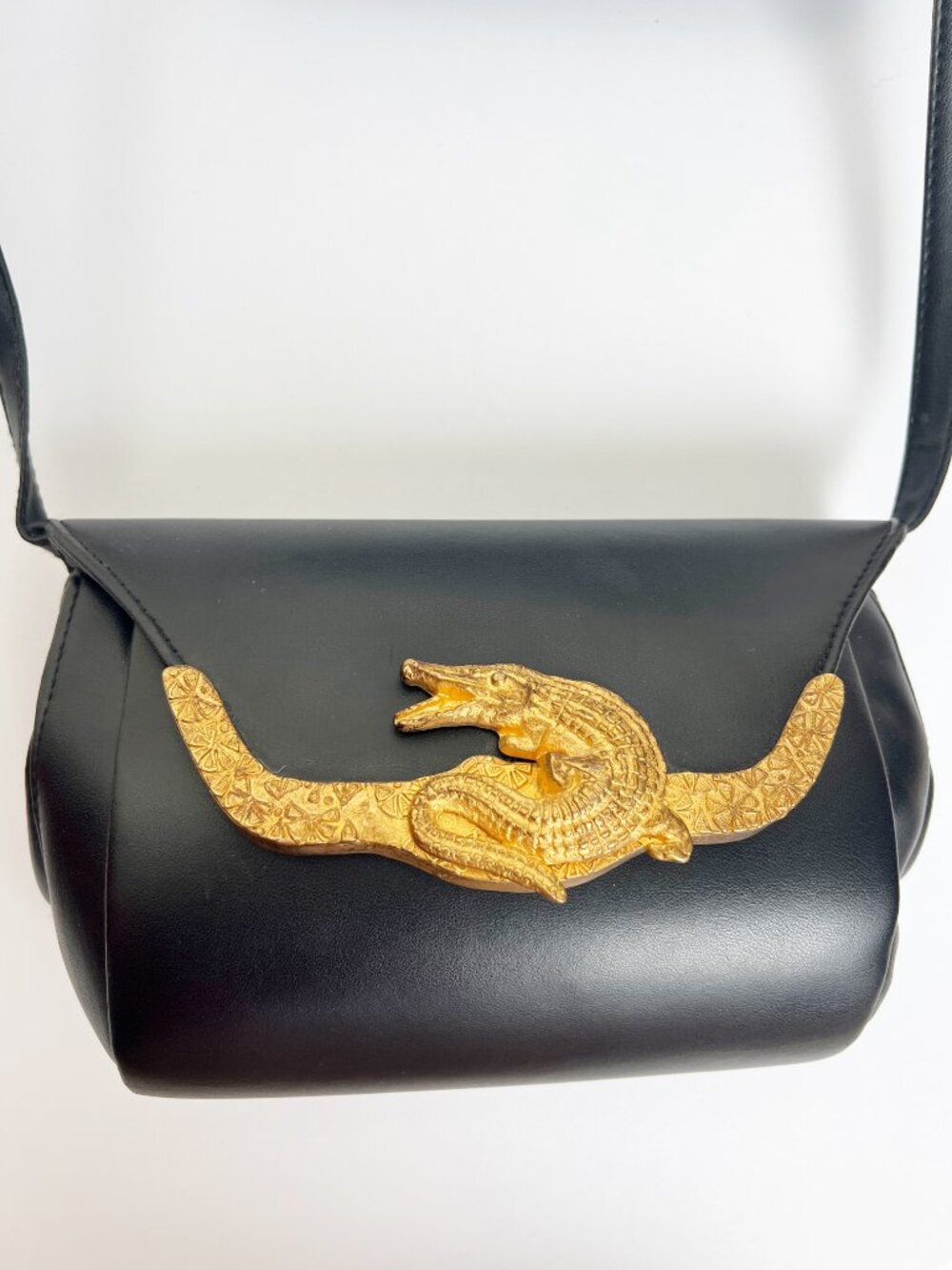 Vintage Eclectic Alligators Crocodile Gold Black Crossbody Purse Bag Whimsigoth - Picture 4 of 7